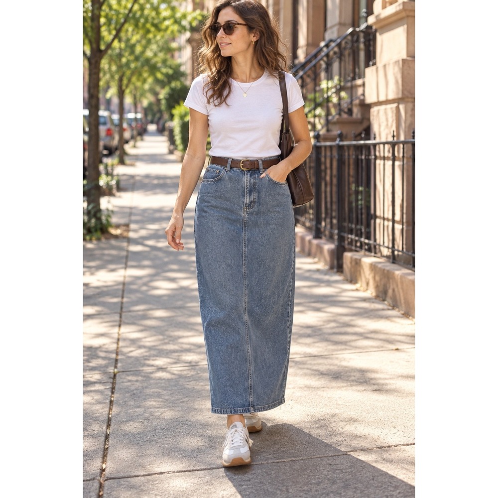 Vintage L.L.Bean Denim Maxi Skirt Women's 10 Cotton Long Straight Jean Skirt